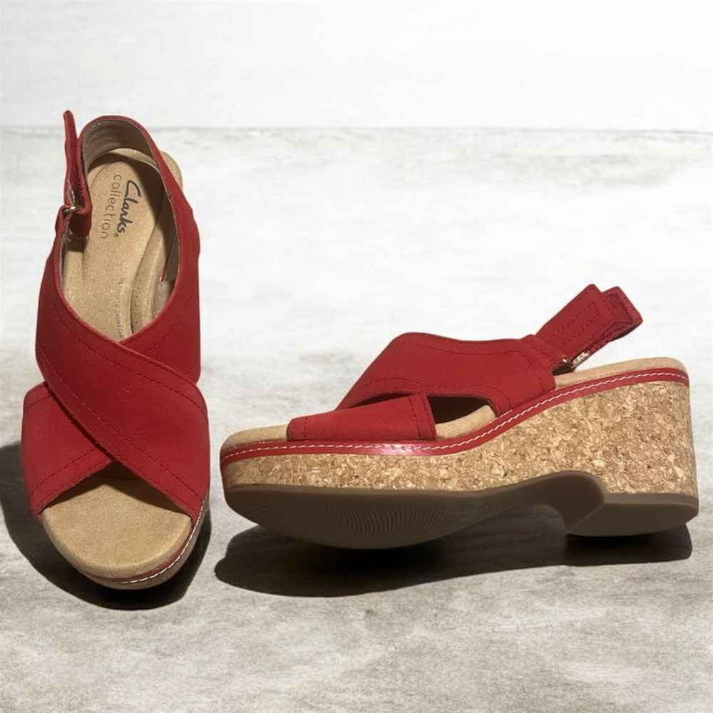 Clarks Annadel Parker Wedge Sandal Red Suede